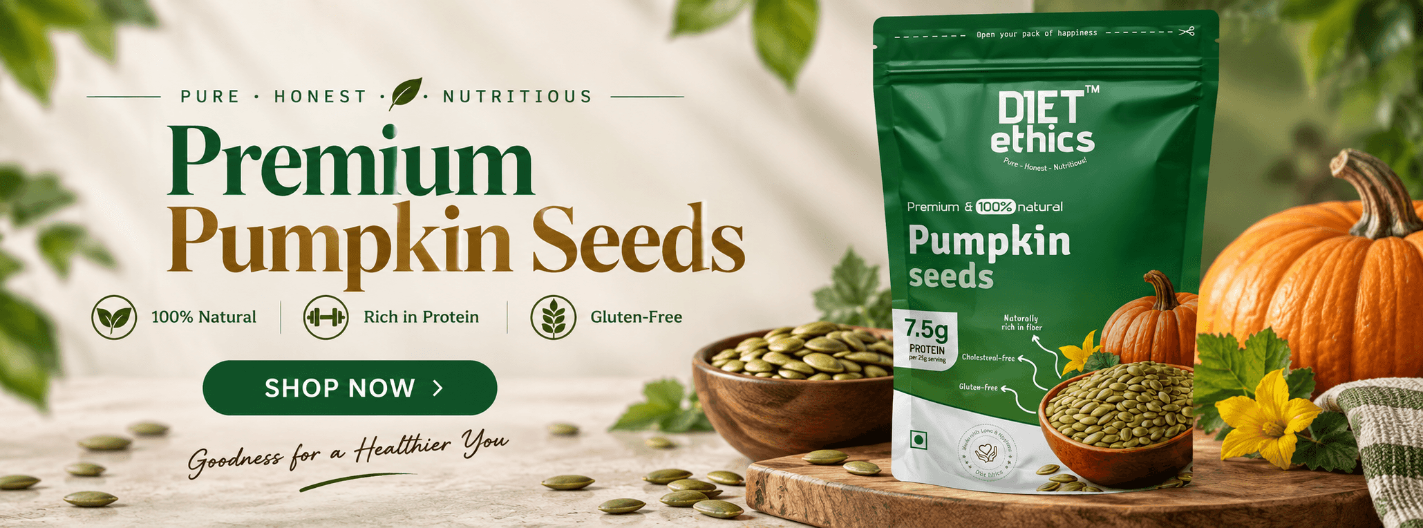 Diet Ethics Premium Pumpkin Seeds 150g – Zinc-rich immune support superfood